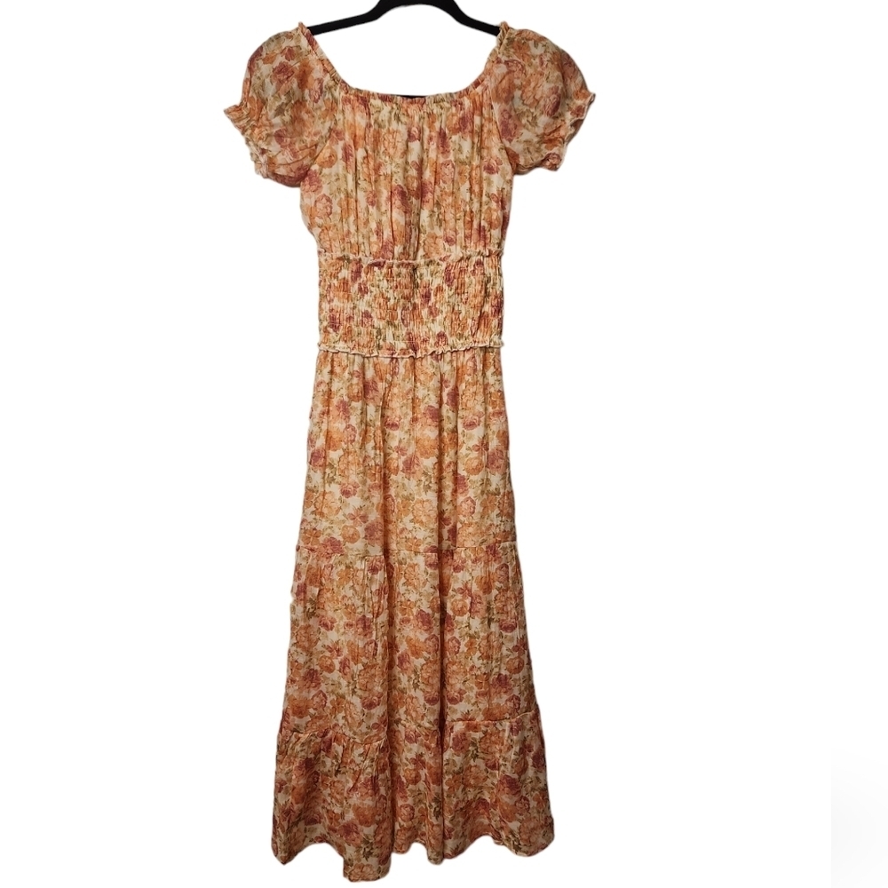 NWOT Trixxi Multi Floral Y2k Milkmaid On/Off Shoulder Midi Maxi Dress Size XS